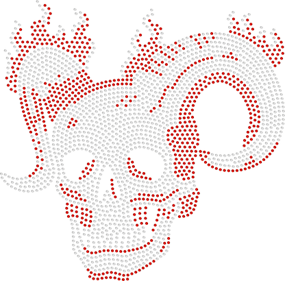 Skull in Flames Rhinestone Design