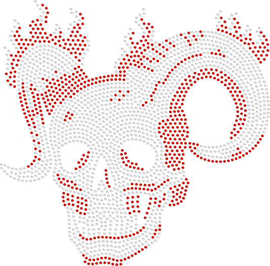 Skull in Flames Rhinestone Design